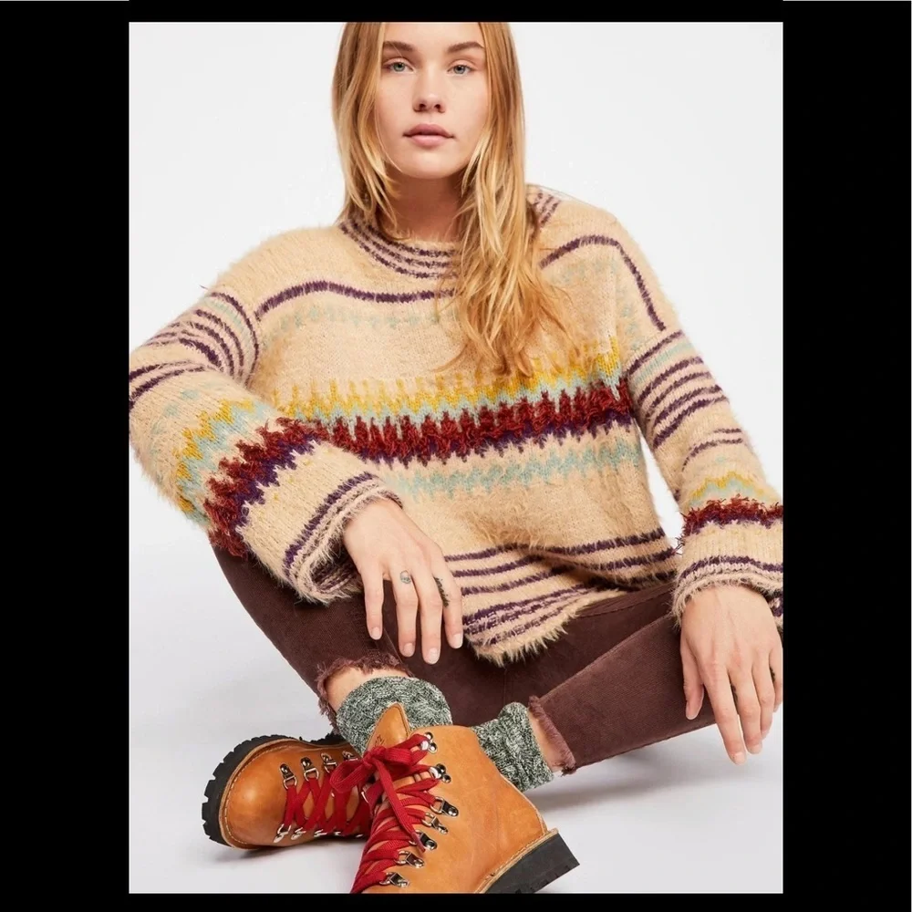 NWT Free People Festive Fairisle Pullover Sweater Size Small